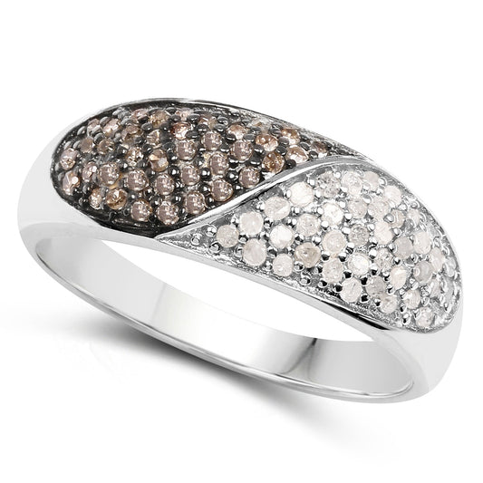 0.32 Carat Genuine Champagne Diamond and White Diamond .925 Sterling Silver Ring