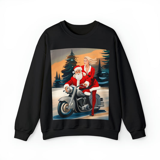 Unisex Motorcycle Biker Santa with Mrs. Claus Crewneck Sweatshirt