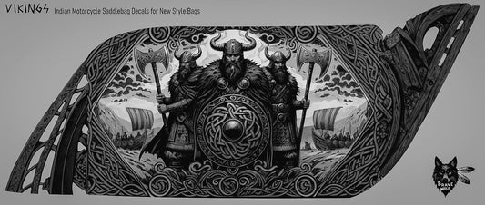 Vikings - New Style Indian Saddlebag Decal Set - B&W