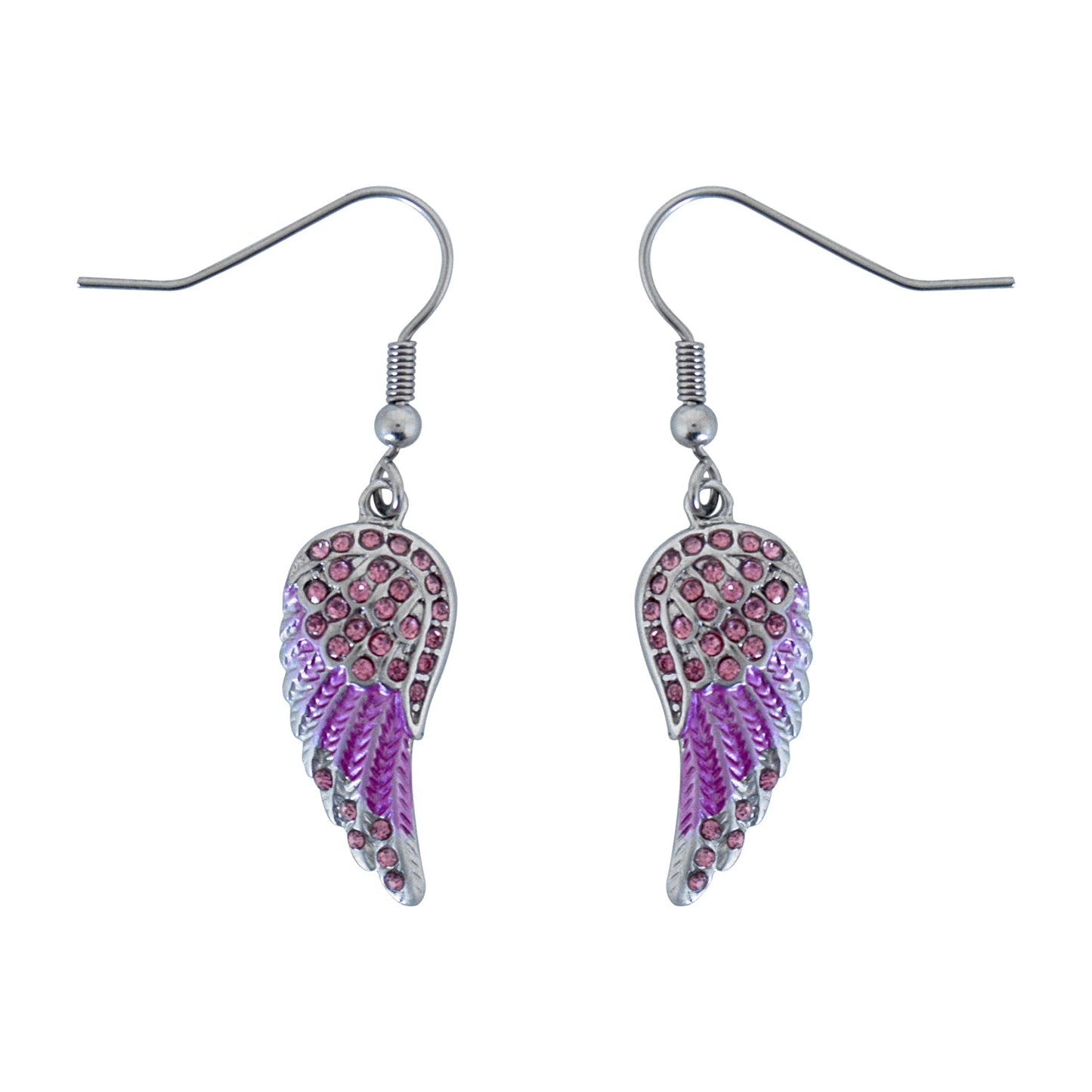 SK2538 Mini Pink Painted Winged French Wire Earring White Imitation Crystals