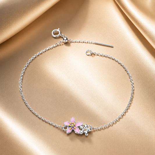 S925 Sterling Silver Adjustable Flower Bracelet for Women