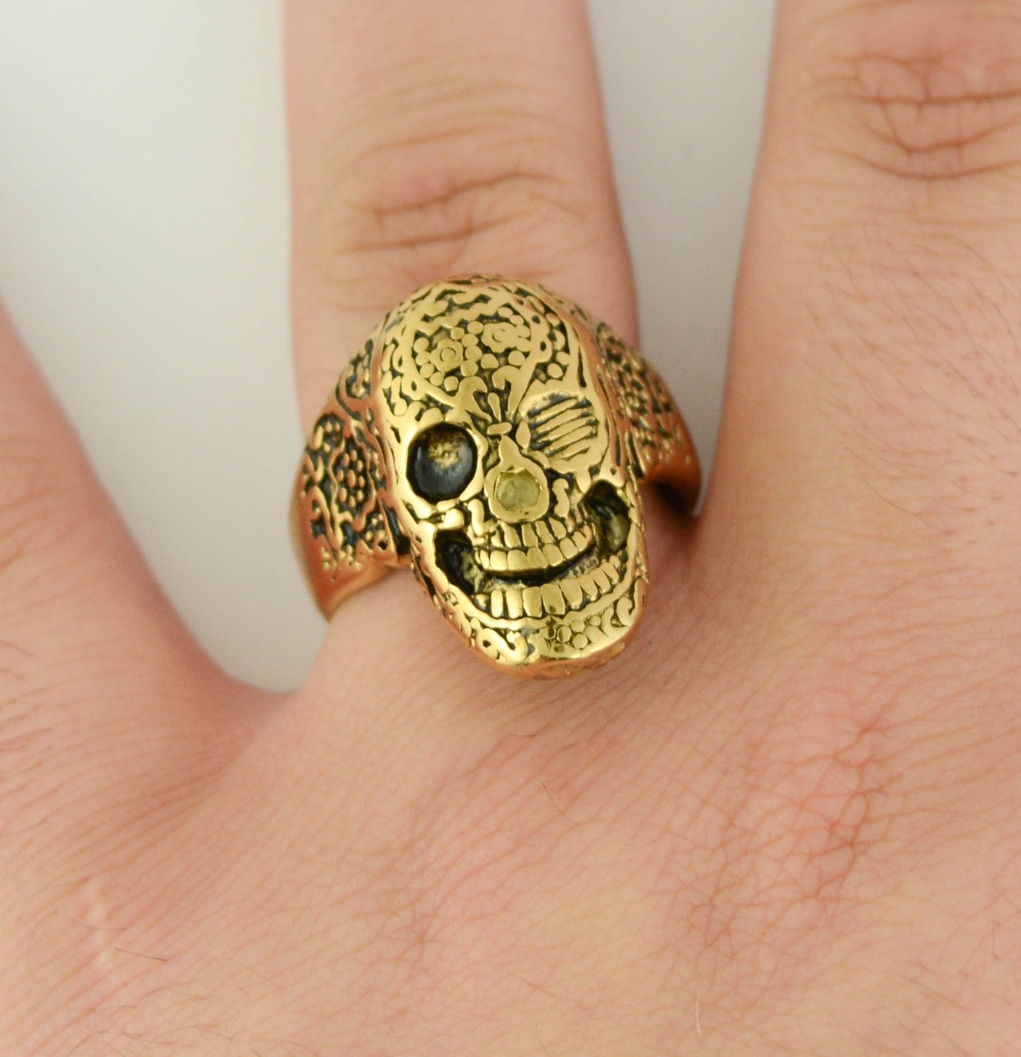 SK1752 Gents Tattoo's Gone Wild Ring Gold Plate Edition Stainless Steel Motorcycle Biker Jewelry