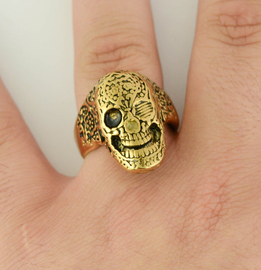 SK1752 Gents Tattoo's Gone Wild Ring Gold Plate Edition Stainless Steel Motorcycle Biker Jewelry