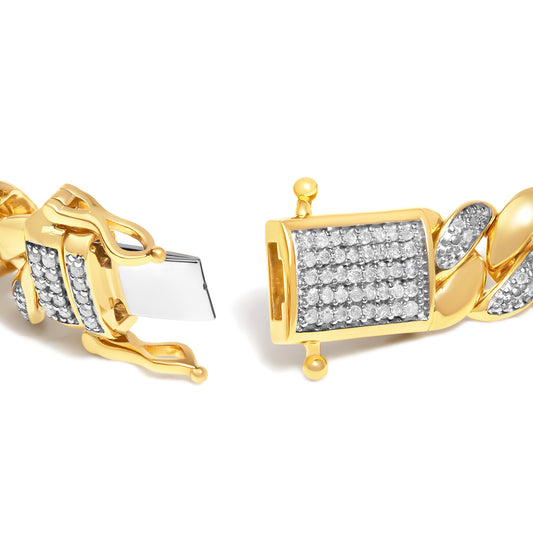 14K Yellow Gold Plated .925 Sterling Silver 3/8 Cttw Diamond Cuban Bracelet (I-J Color, I3 Clarity) - 7.25"