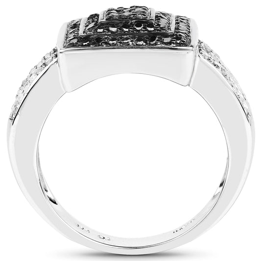 0.55 Carat Genuine Black Diamond and White Diamond .925 Sterling Silver Ring