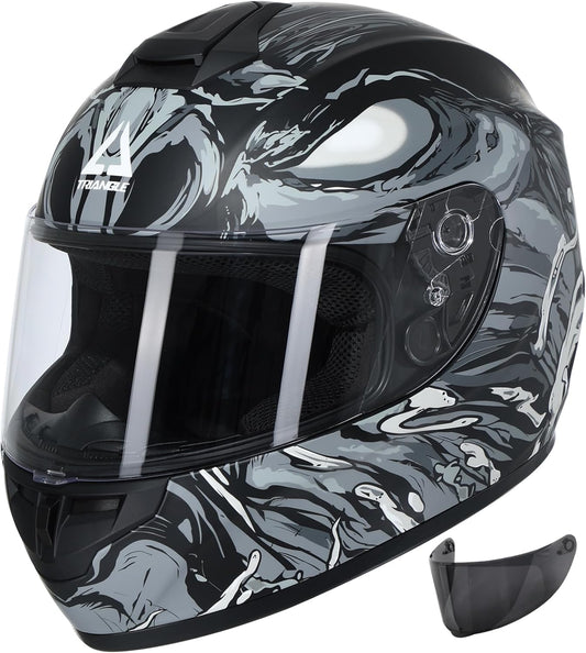 Full Face Helmet with Tinted and Clear Visor DOT Approved