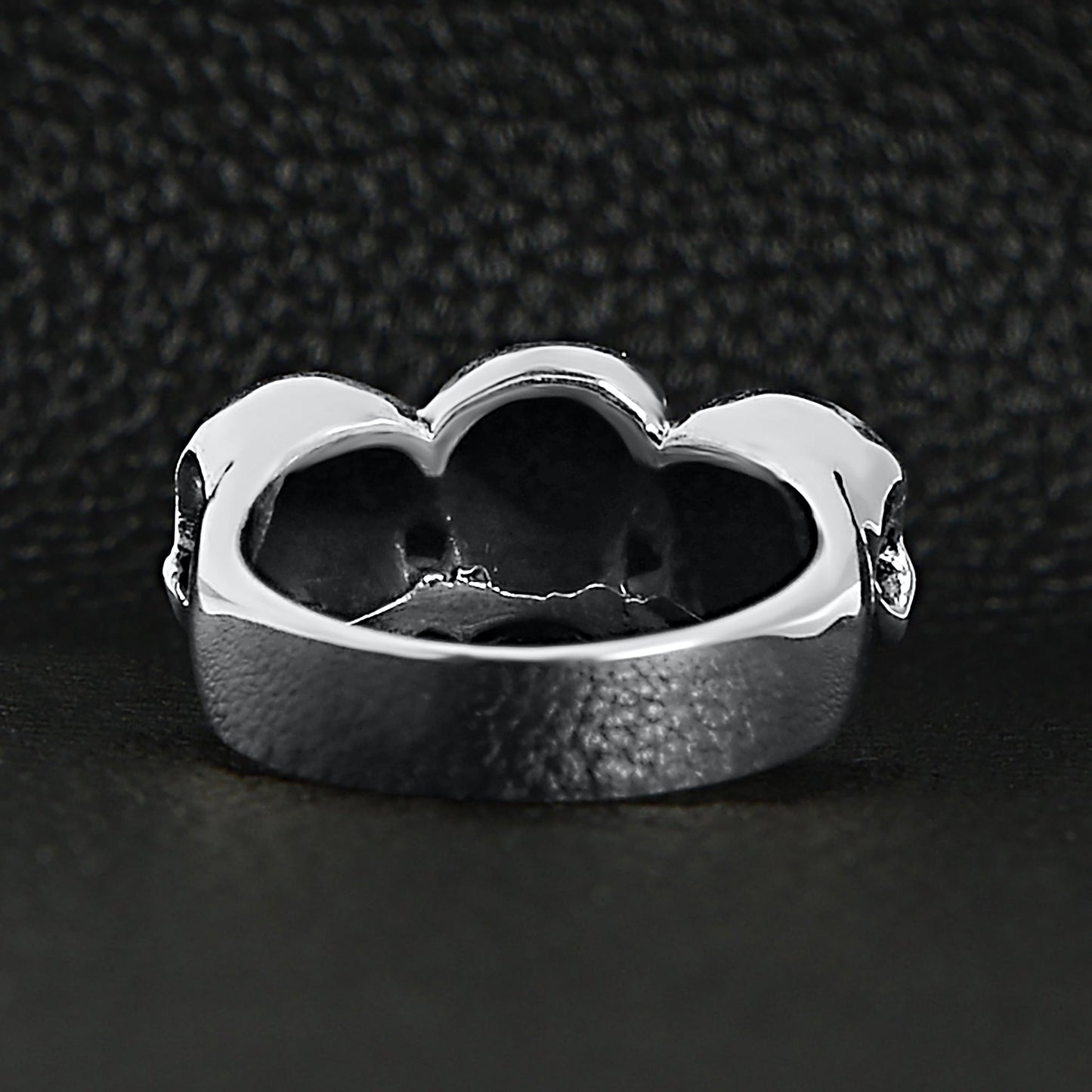 Sterling Silver Triple Black Eyed Skulls Ring