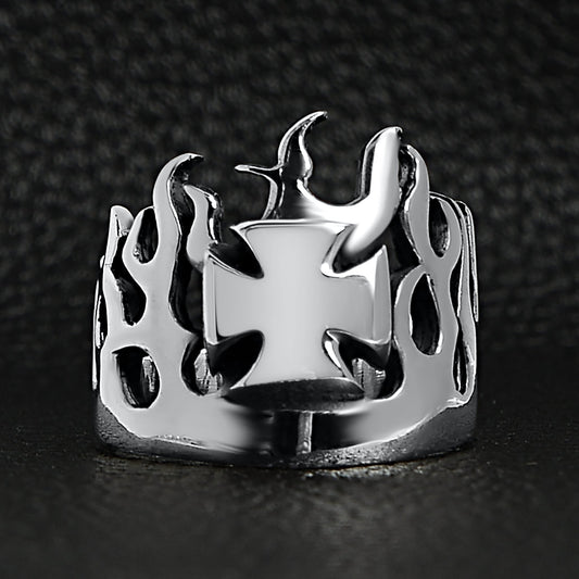 Sterling Silver Maltese Cross Flame Ring
