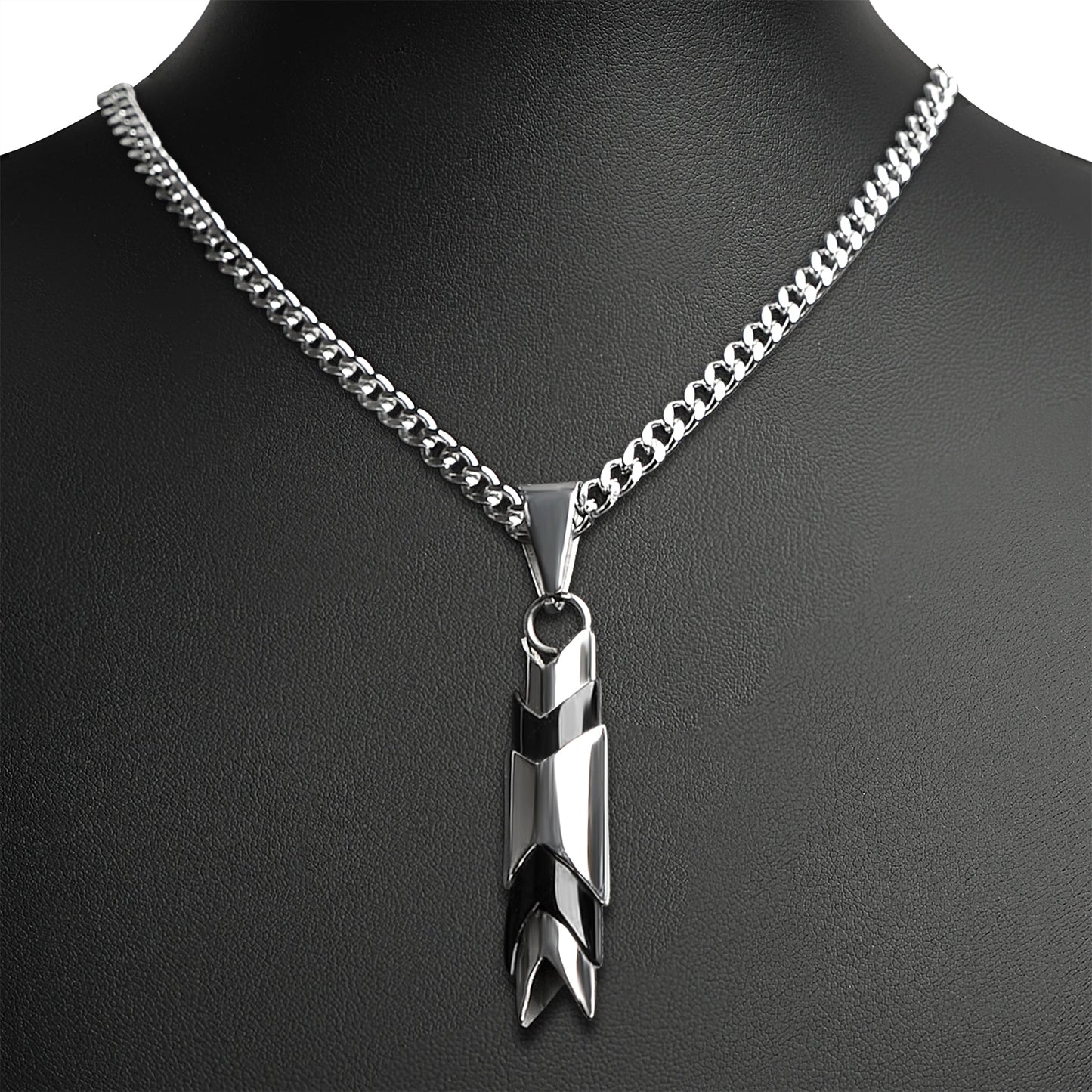 Stainless Steel And Black Hollow Chevron Tube Curb Chain Necklace