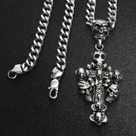 Stainless Steel Skull Celtic Cross Curb Chain Necklace
