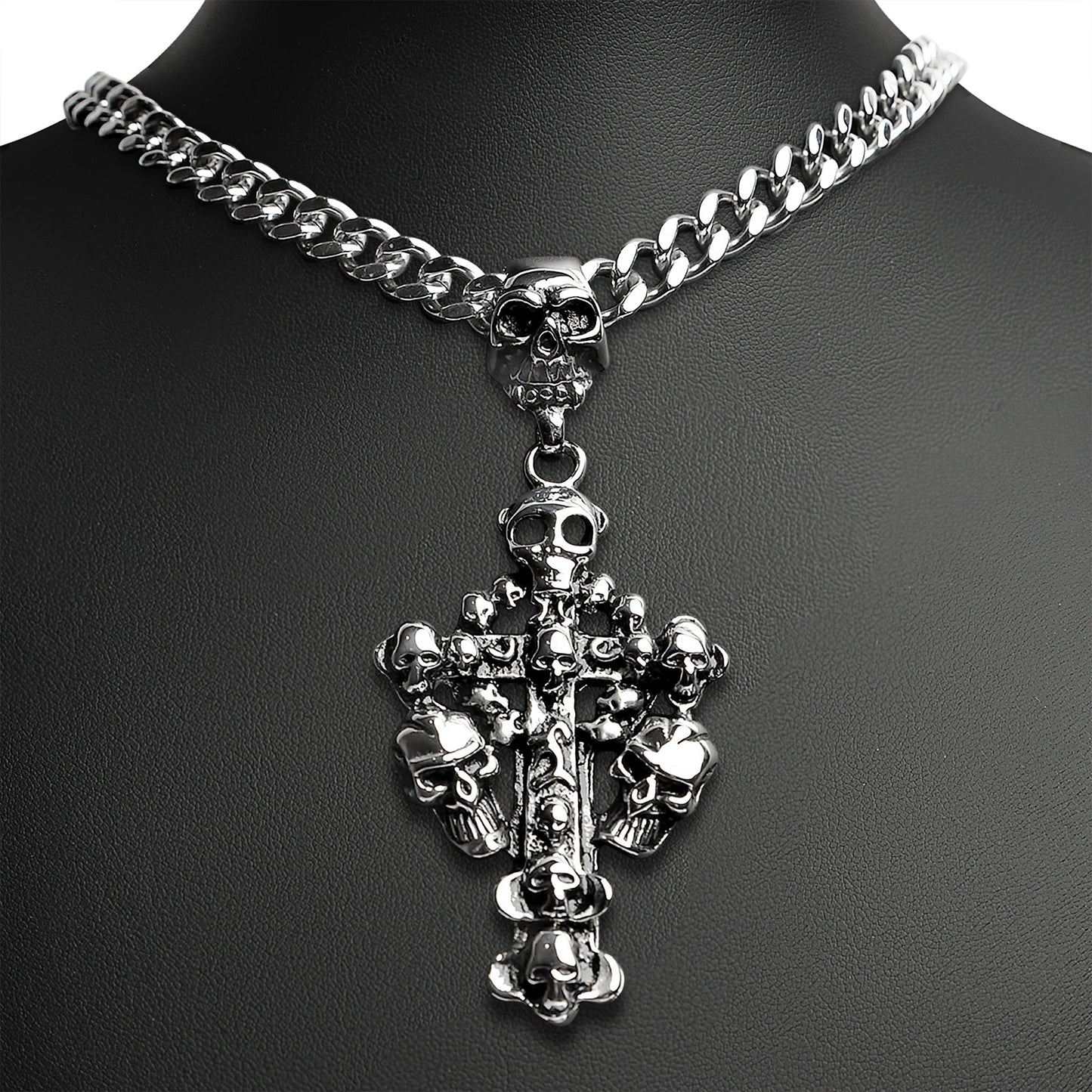 Stainless Steel Skull Celtic Cross Curb Chain Necklace