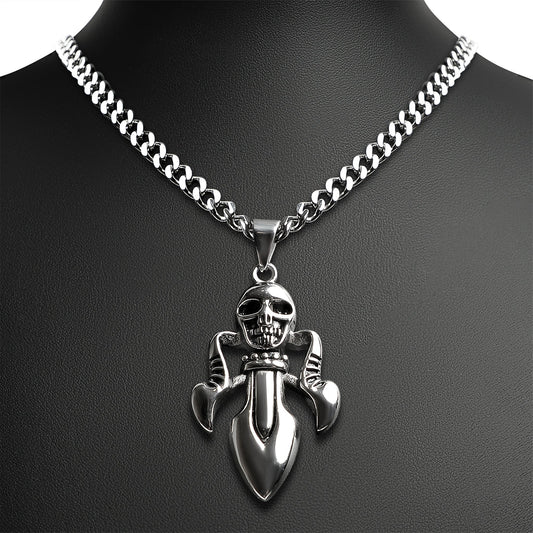 Stainless Steel Skull & Dagger Curb Chain Necklace