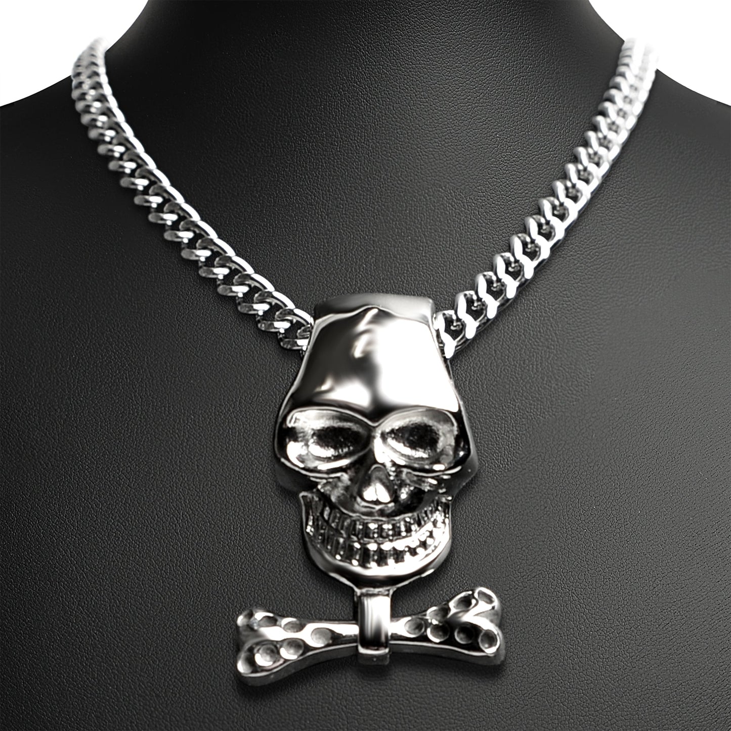 Stainless Steel Skull And Bone Bow Tie Curb Chain Necklace