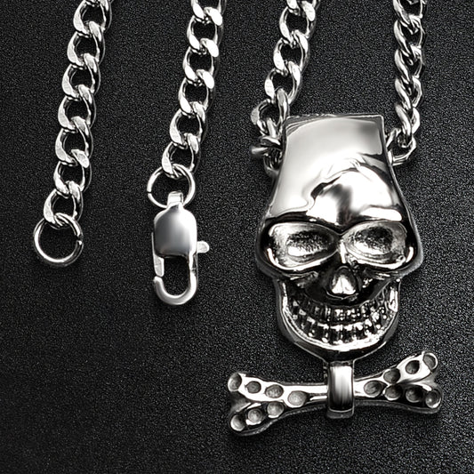 Stainless Steel Skull And Bone Bow Tie Curb Chain Necklace
