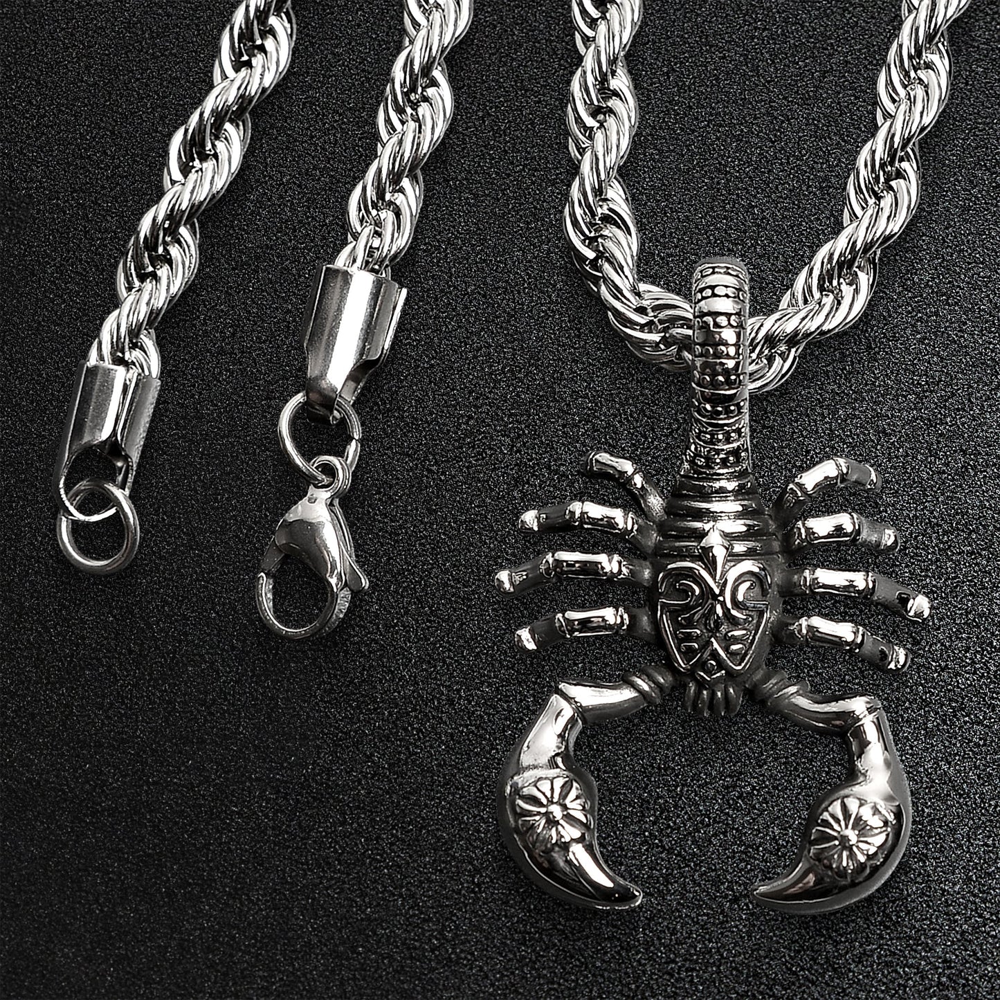 Stainless Steel Large Scorpion Rope Chain Necklace
