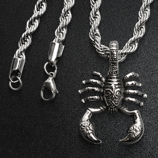 Stainless Steel Large Scorpion Rope Chain Necklace
