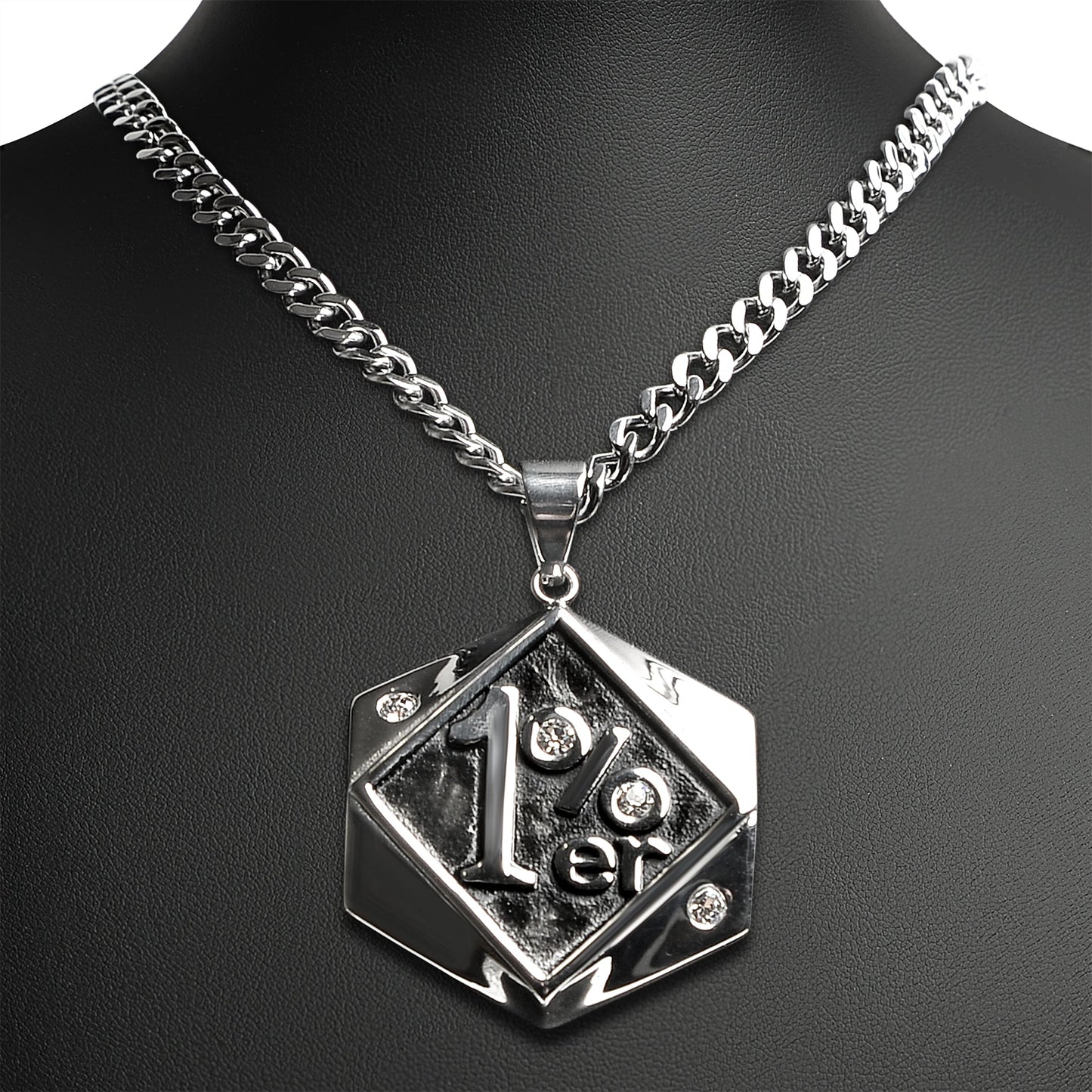 Stainless Steel 1%er CZ Outlaw Motorcycle Club Curb Chain Necklace