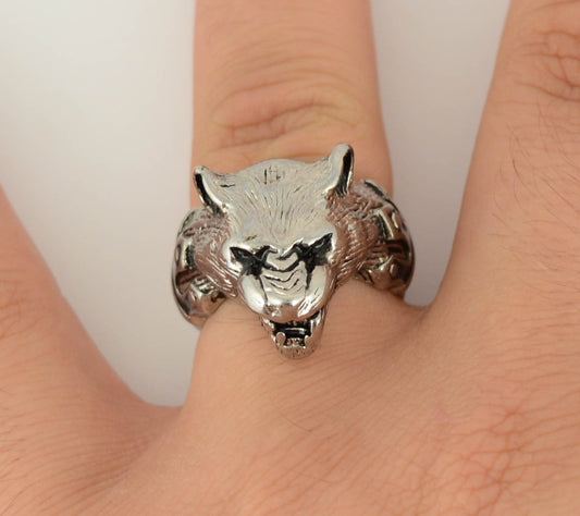 SK1746 Gents Panther Ring Stainless Steel Motorcycle Jewelry Size 9-14