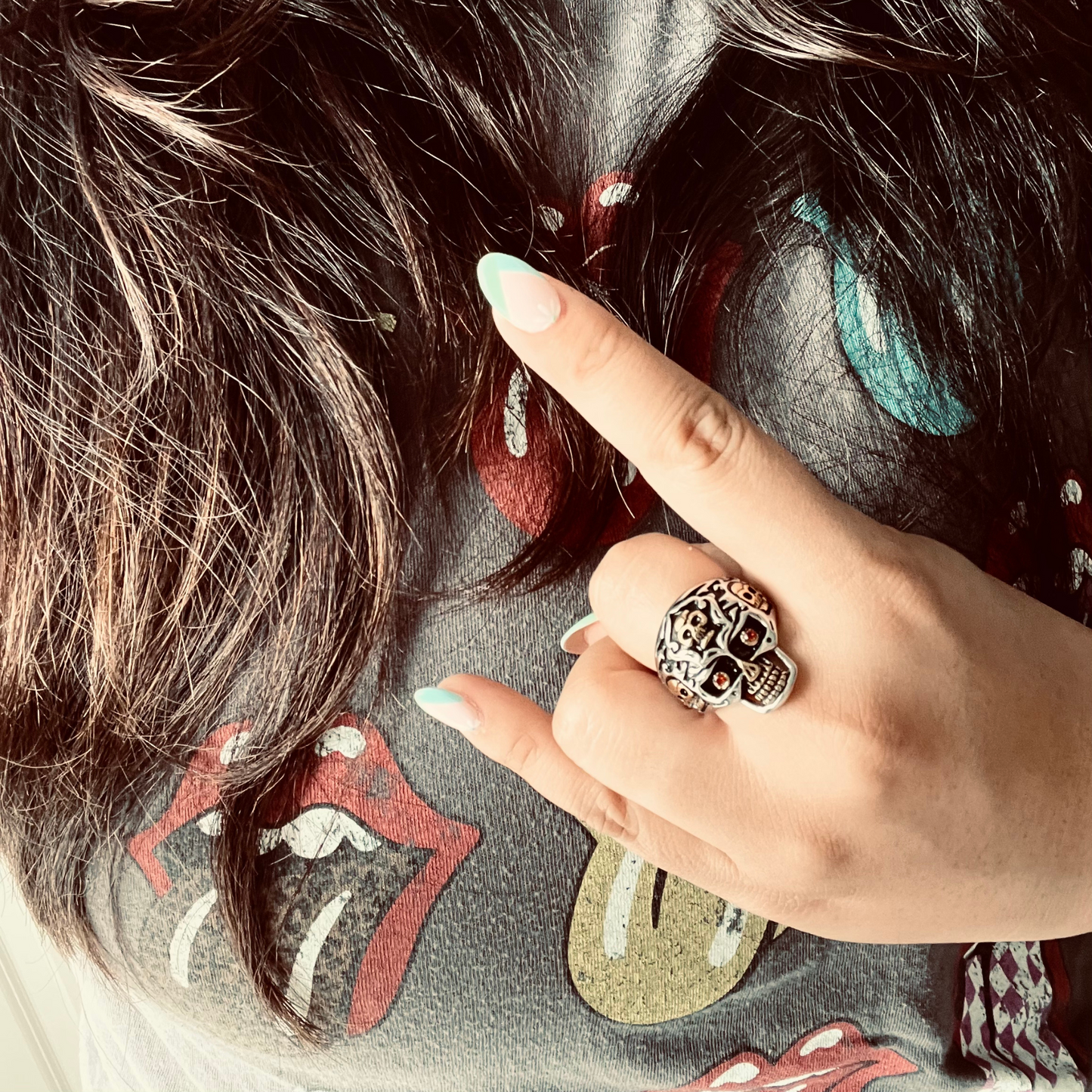 Stainless Steel 18K Gold Plated Red CZ Eyed Filigree Skull Ring