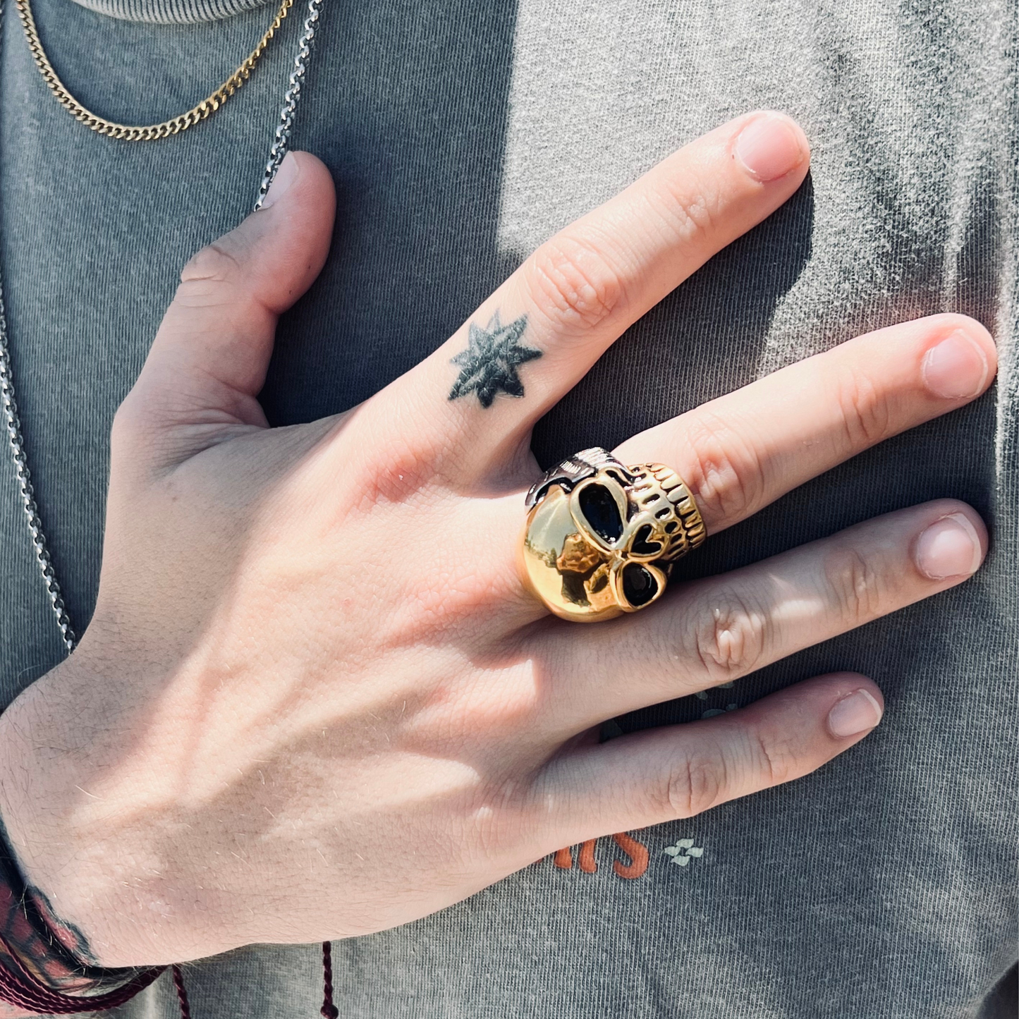 Stainless Steel And 18K Gold PVD Coated Skull Ring