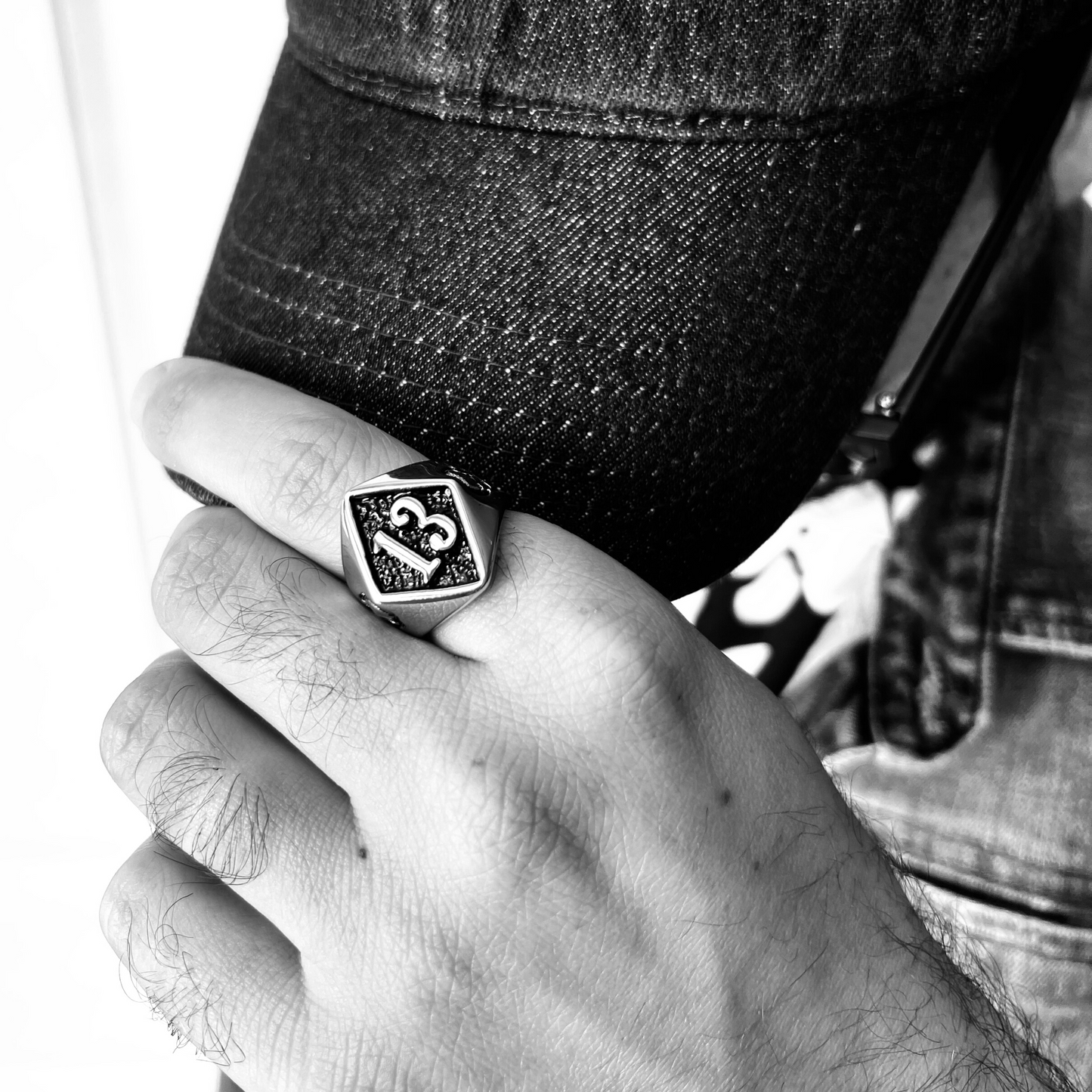 Stainless Steel "13" and Skulls Signet Unisex Ring