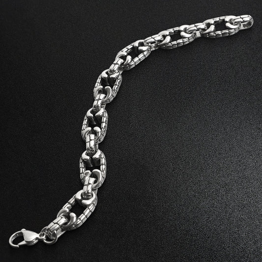 Stainless Steel Cobblestone Ring And Connector Chain Bracelet