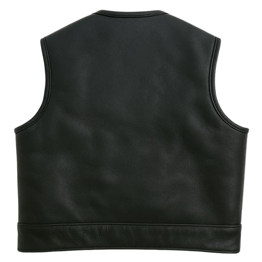 Legendary Lowlife Z Black Cropped Fitted Leather Club Style Motorcycle Vest