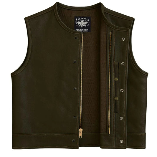 Legendary LowLife NOP Dark Chocolate Cropped Fitted Leather Club Style Motorcycle Vest