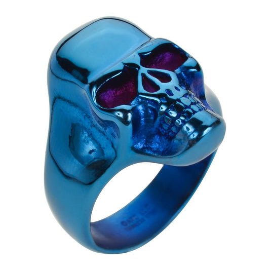 SK1709 Blue Anodized Skull Ring Stainless Steel Motorcycle Biker Jewelry