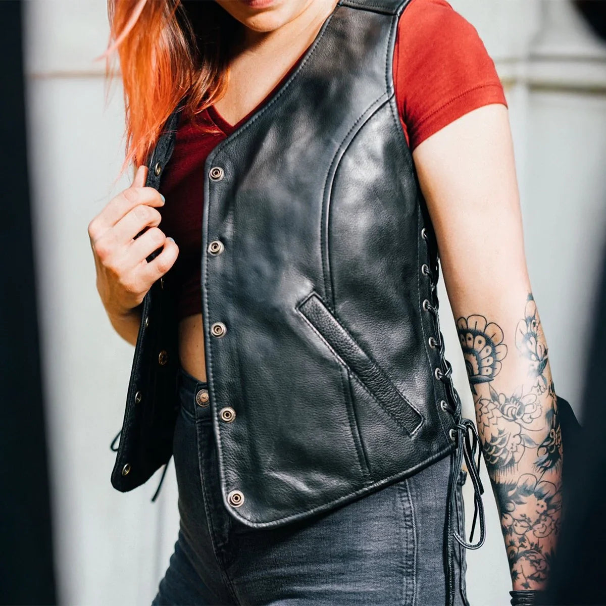 Honey Badger Women's Motorcycle Leather Vest Tall