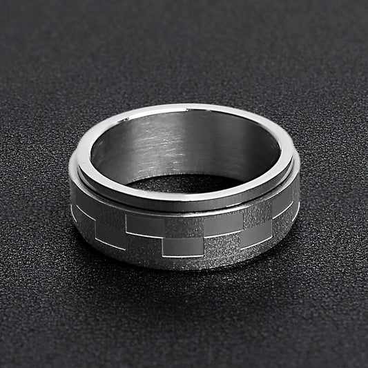 Stainless Steel Checkered Spinner Ring