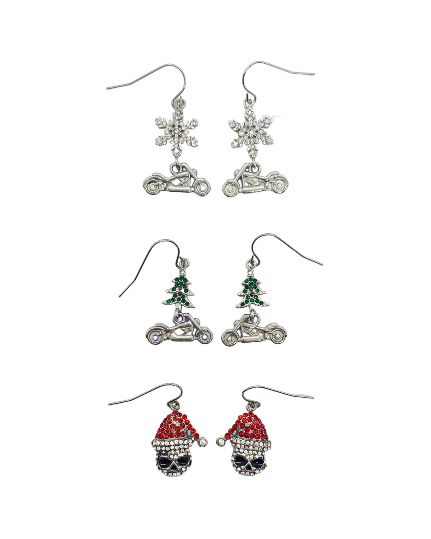 SK2705 Ladies Holiday Earrings Snowflake with Motorcycle