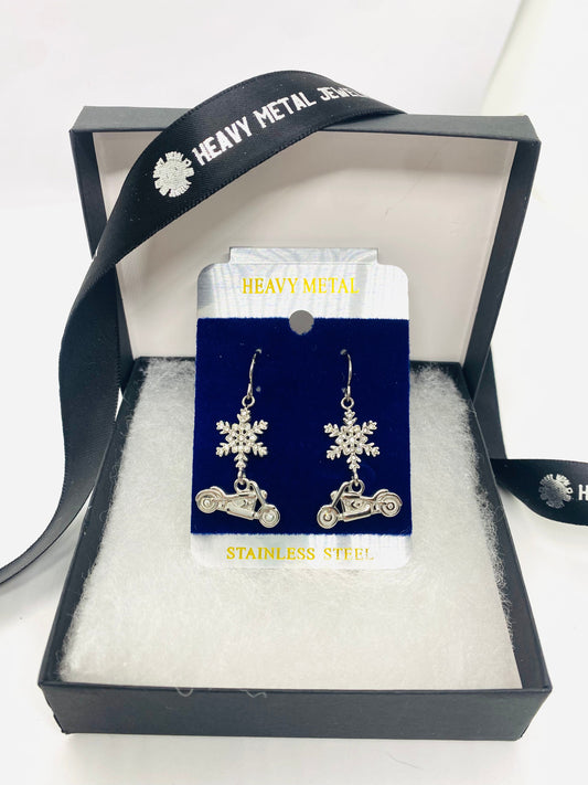 SK2705 Ladies Holiday Earrings Snowflake with Motorcycle