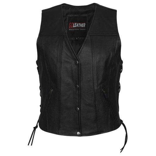 GO838 Ladies Side Lace Leather Vest
