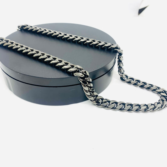 SK4020G Necklace 1/2" Wide Cuban Link Polished Gunmetal