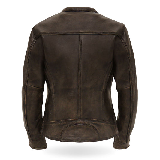 Hot Leathers JKL1024 Ladies Distressed Brown Motorcycle Leather Biker Jacket with Concealed carry Pockets