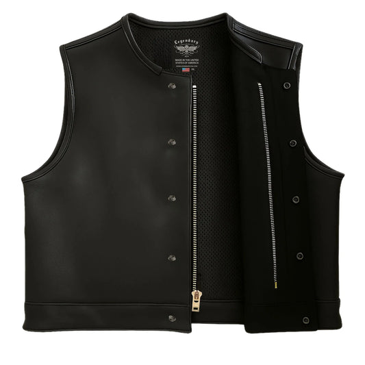 Legendary LowLife NOP Black Cropped Fitted Leather Club Style Motorcycle Vest