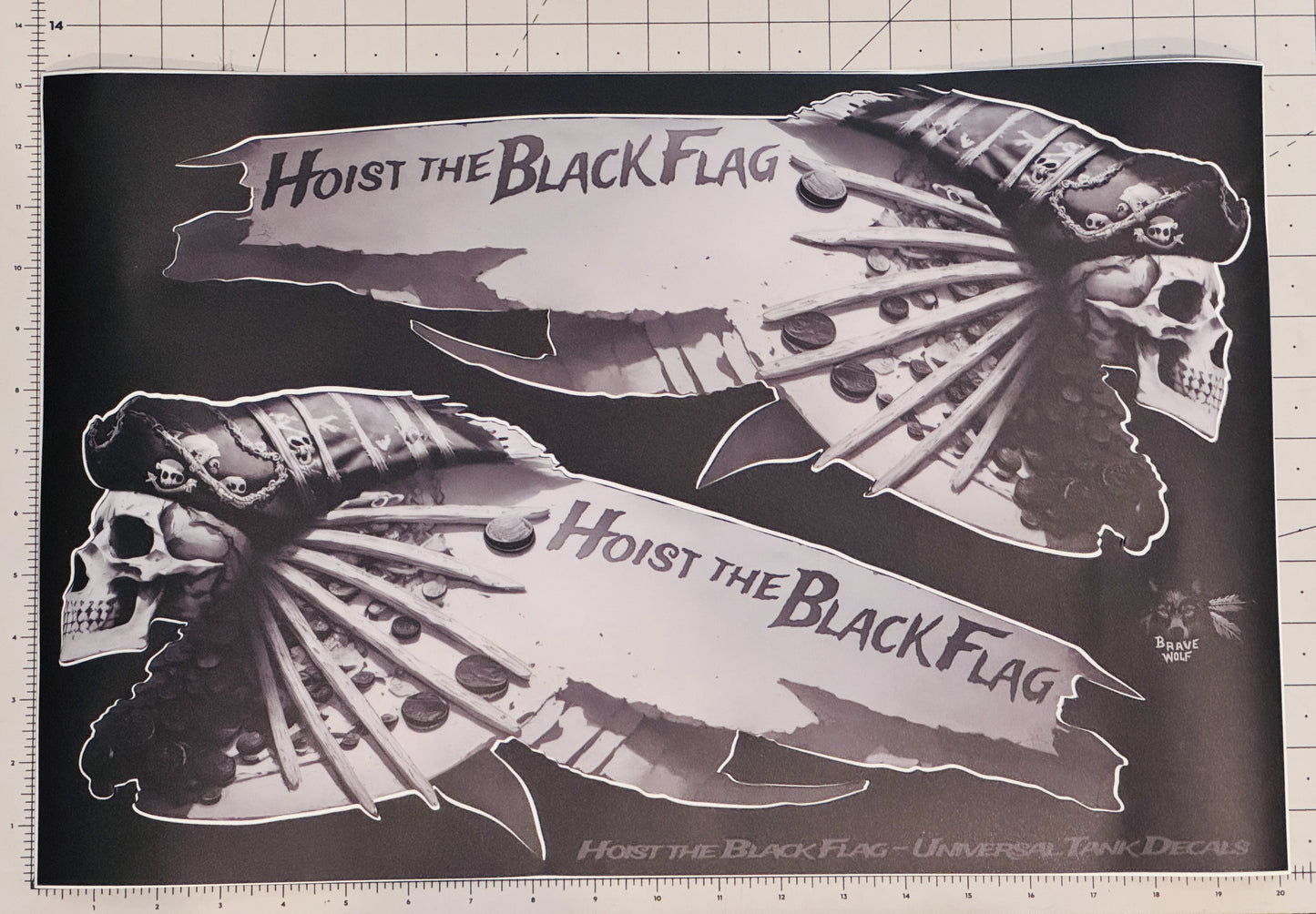CLEARANCE Hoist the Black Flag - Saddlebag Decal Set-BW matte