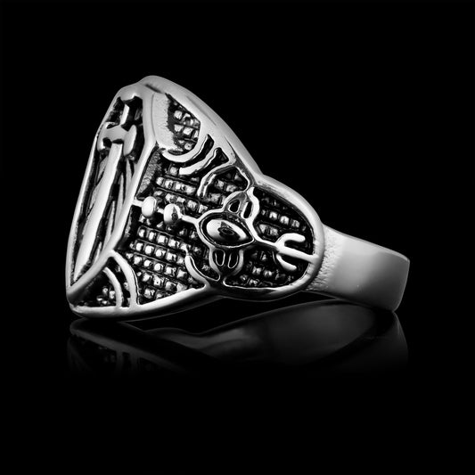 Stainless Steel Medieval Sword and Shield Signet Ring