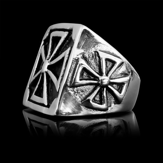 Stainless Steel Large Maltese Cross Signet Ring