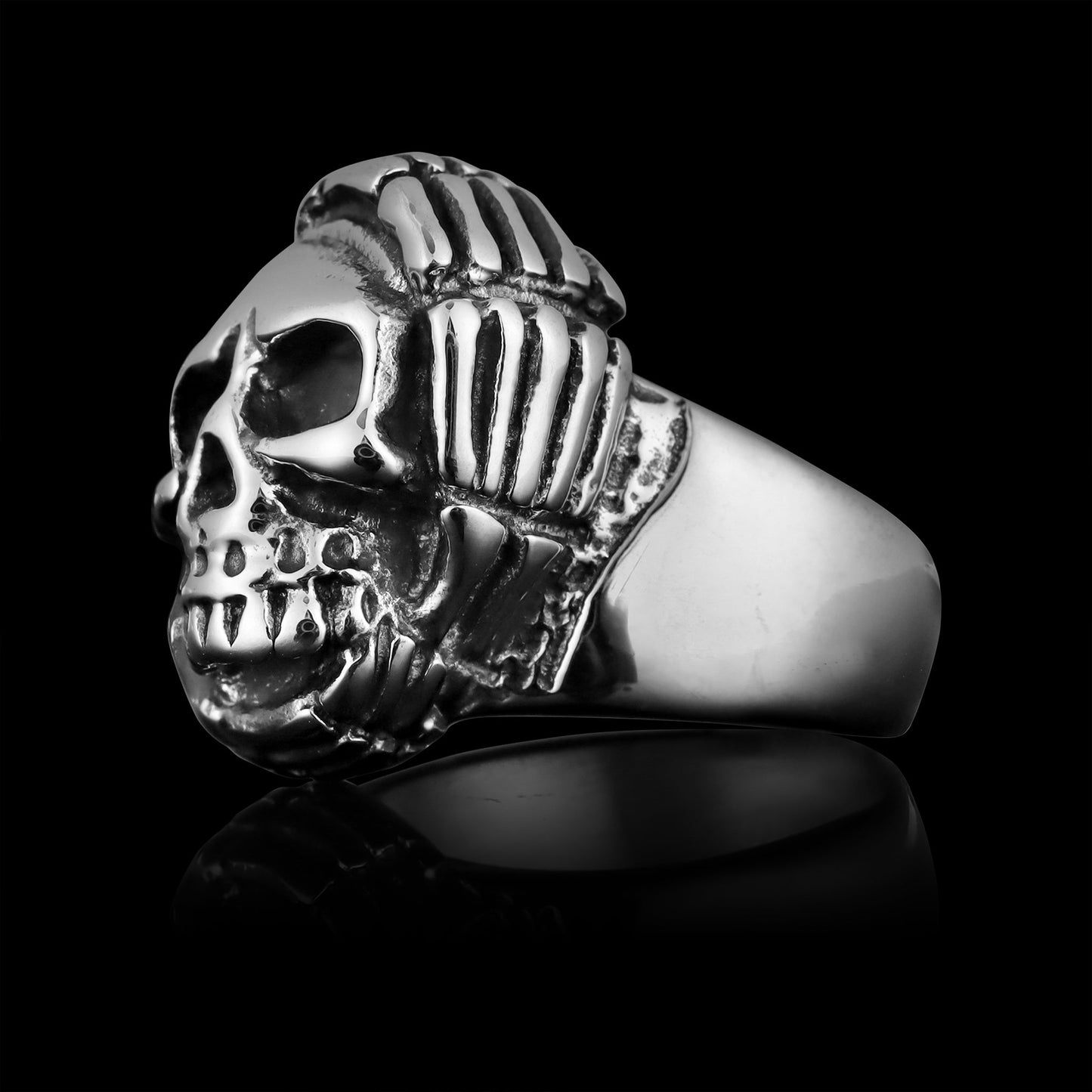 Stainless Steel Unisex Skull With Skeleton Hands Ring