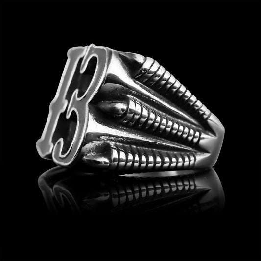 Stainless Steel Black Gothic "13" Dragon Claw Signet Ring