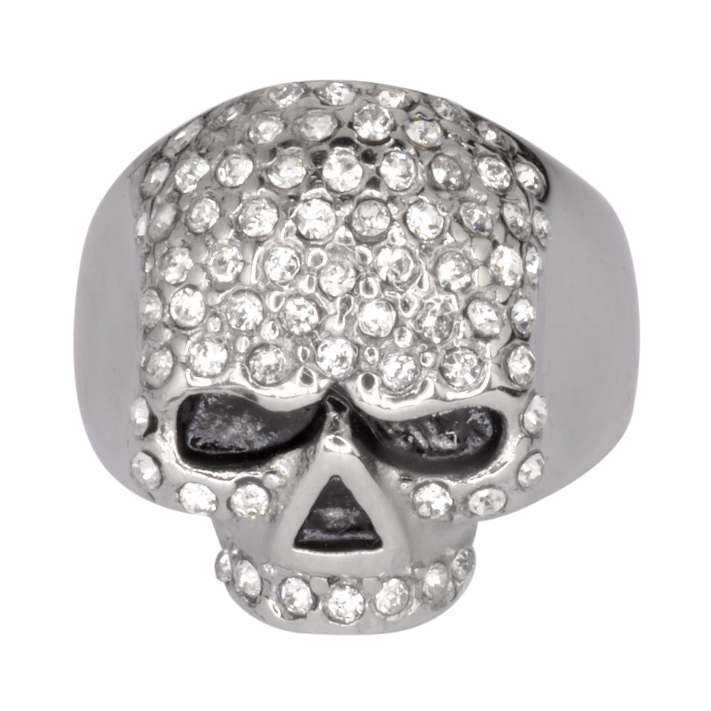 SK1075 Ladies Bling Skull Imitation Diamond Ring Stainless Steel Motorcycle Jewelry Size 6-10