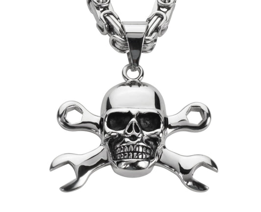 SK1424 Skull 2 1/4" Tall With 24" Fancy Link Chain Stainless Steel Motorcycle Jewelry
