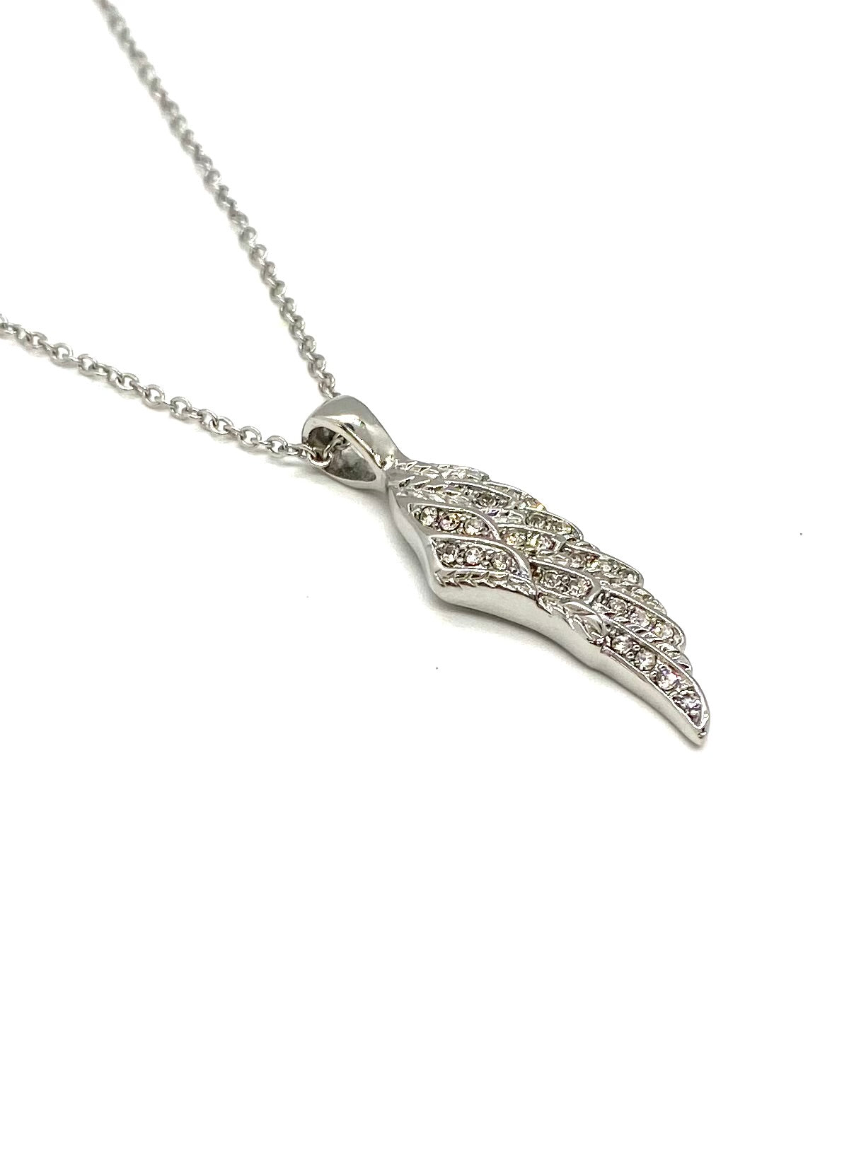 SK1506 Ladies Angel Wing Crystal Necklace 19" Stainless Steel Motorcycle Jewelry