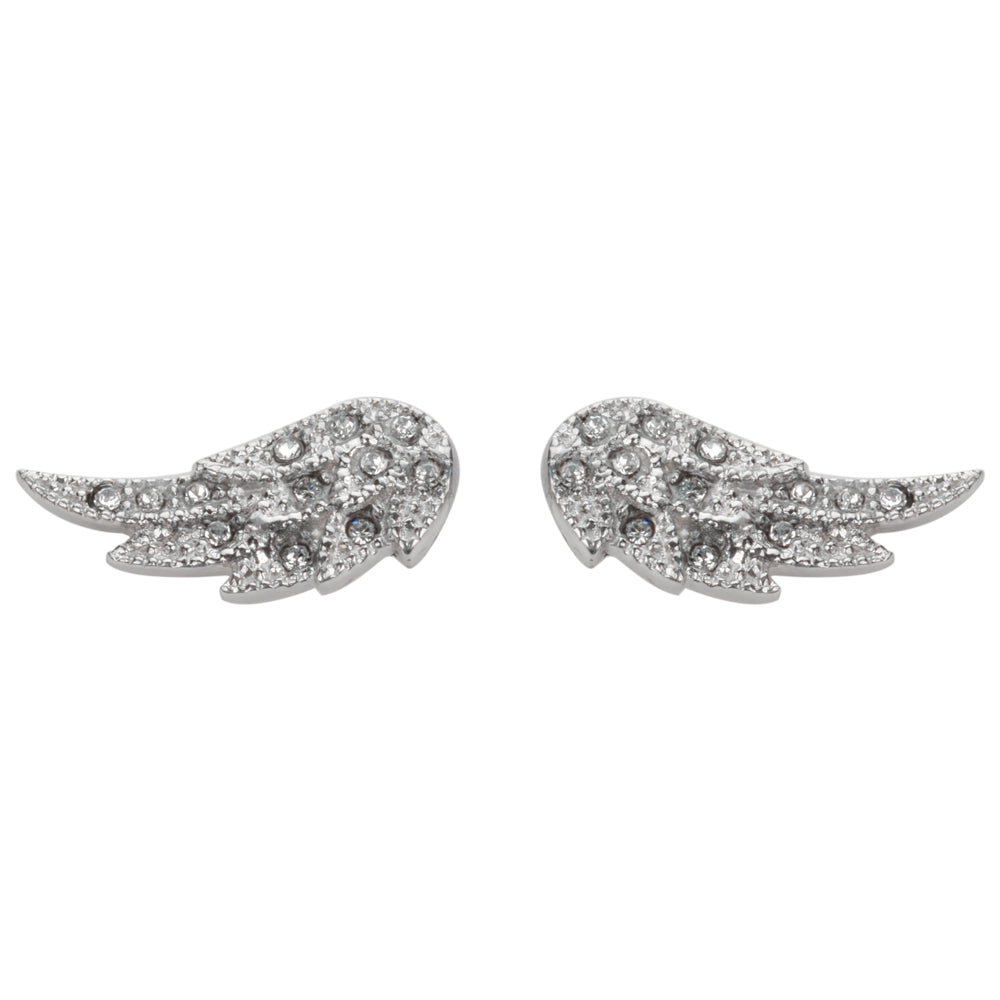SK1520 Angel Wing Bling Earrings Silver Tone Imitation Diamonds Stainless Steel Motorcycle Biker Jewelry