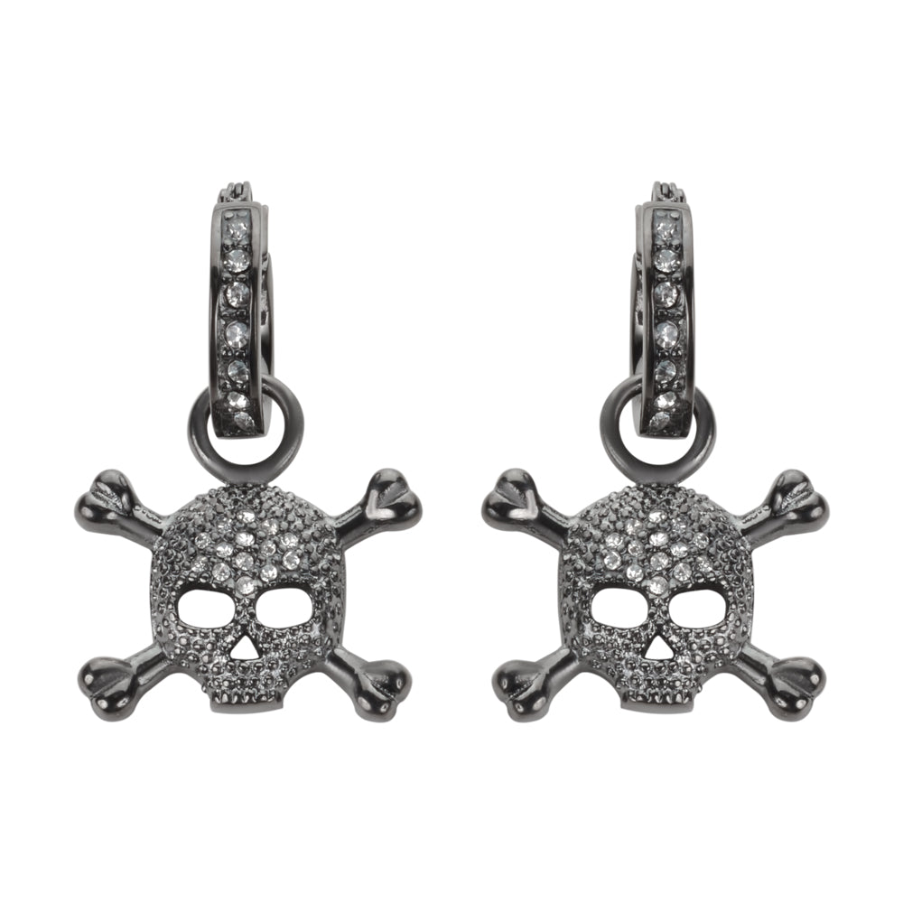 SK1522 Hoop Bling Black Skull Earrings Imitation Diamonds Stainless Steel Motorcycle Biker Jewelry