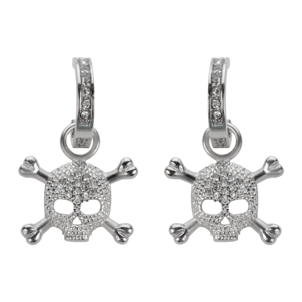 SK1525 Bling Skull Earrings Silver Tone Imitation Diamonds Stainless Steel Motorcycle Biker Jewelry