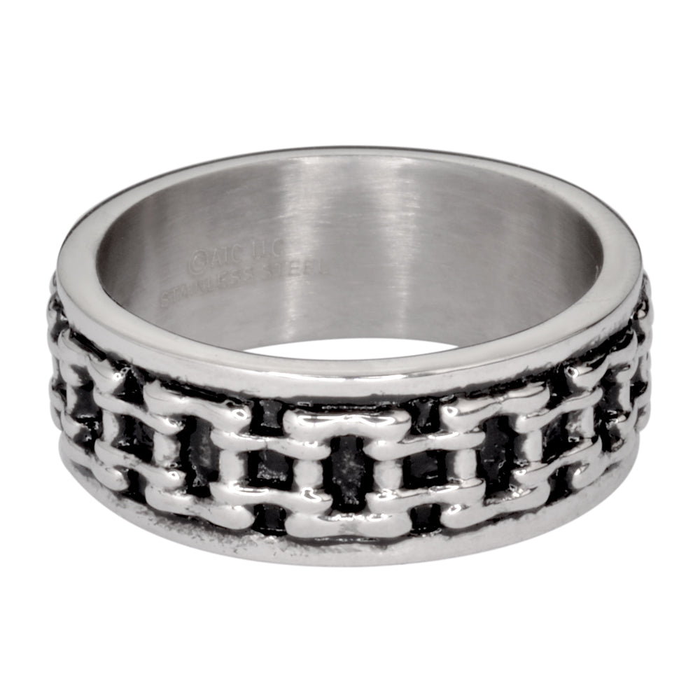 SK1747 Gents Bike Chain Ring Silver Edition Stainless Steel Motorcycle Jewelry Size 9-14