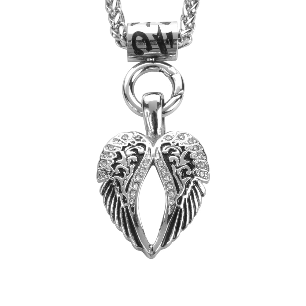 SK1770 Ladies Angel Wing Bling Pendant With 4mm 19" Foxtail Necklace Stainless Steel Motorcycle Jewelry